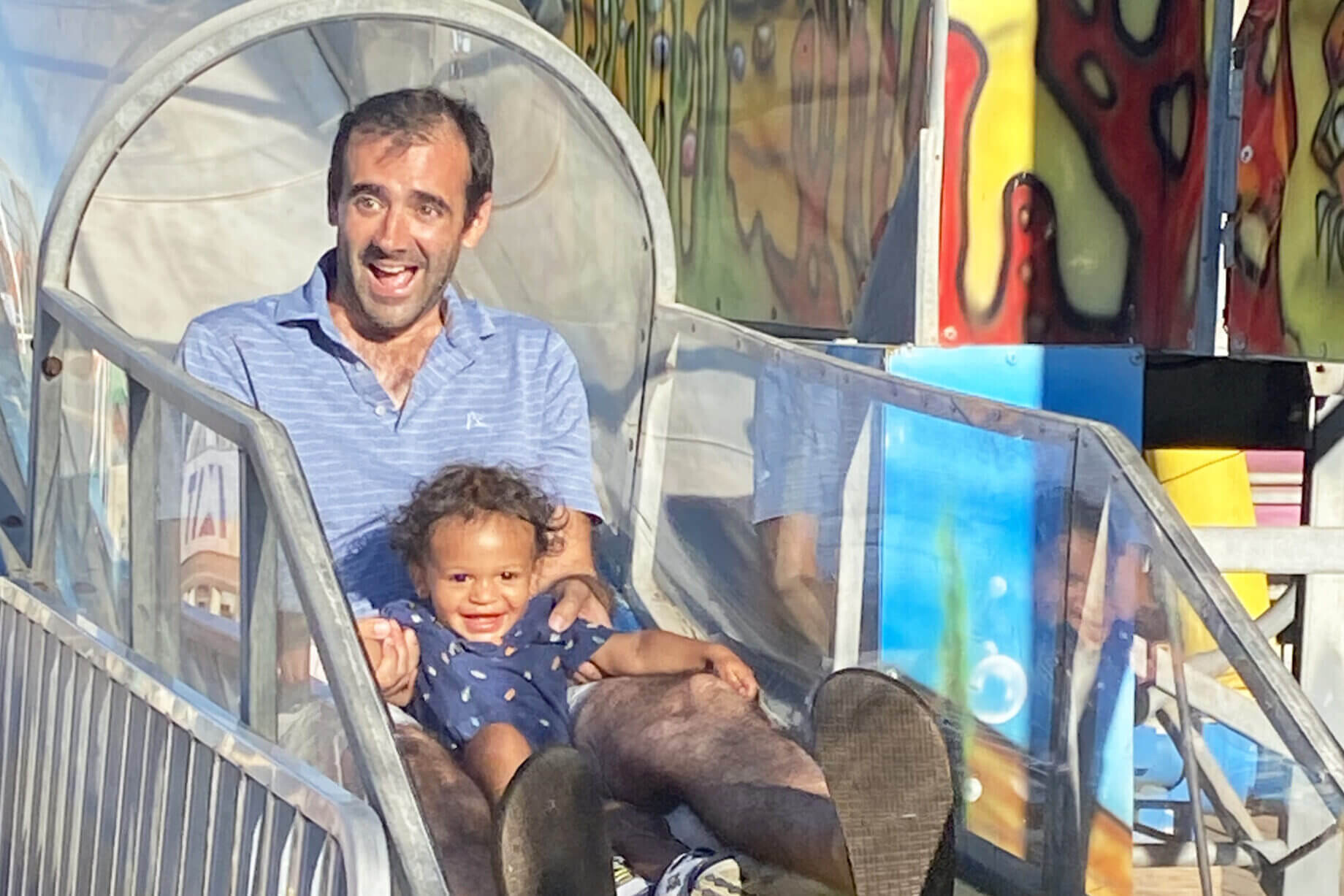 Dad and child inside Raiders