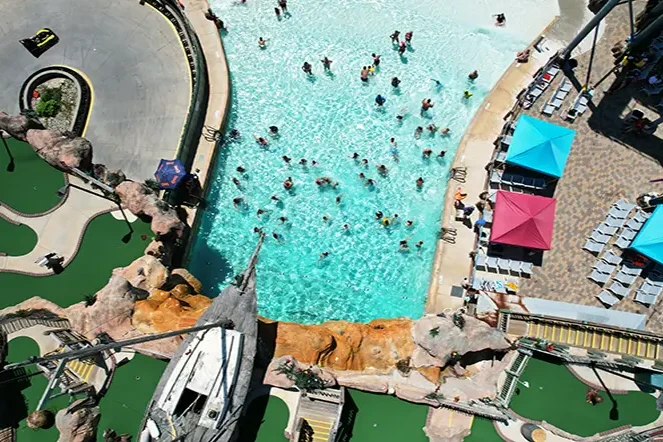 Aerial view of The Harbor wave pool at Breakwater Beach Waterpark