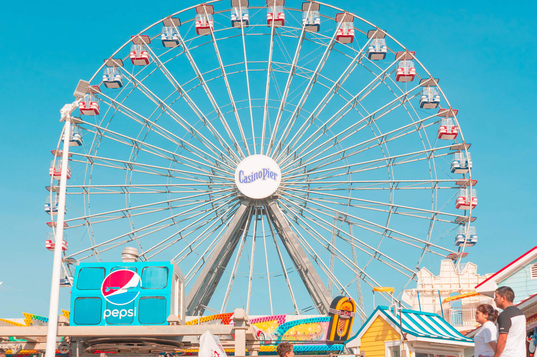 Ferris Wheel among the Seaside Heights boardwalk rides at Casino Pier