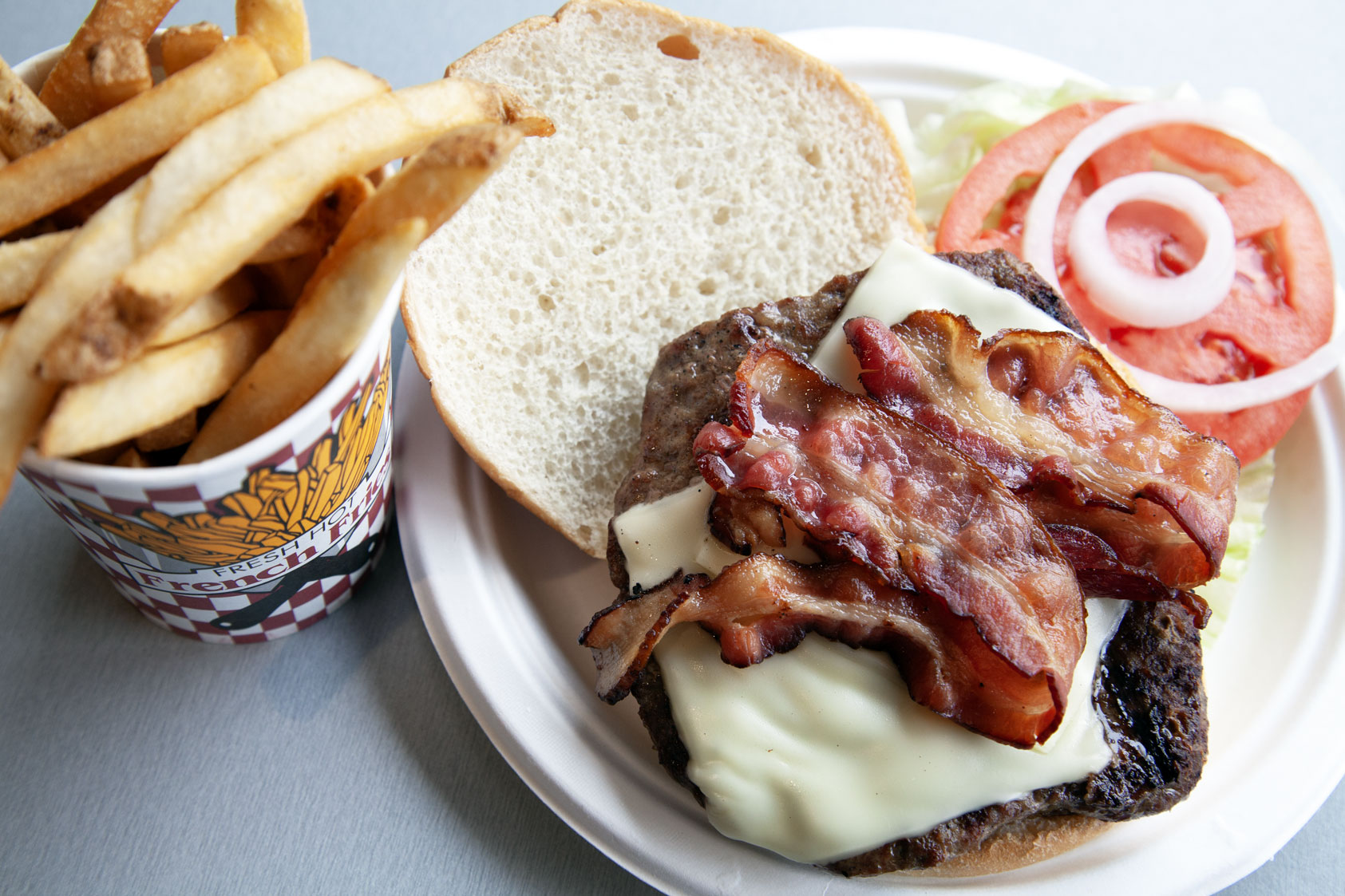 Burger and fries from the Pier Grill