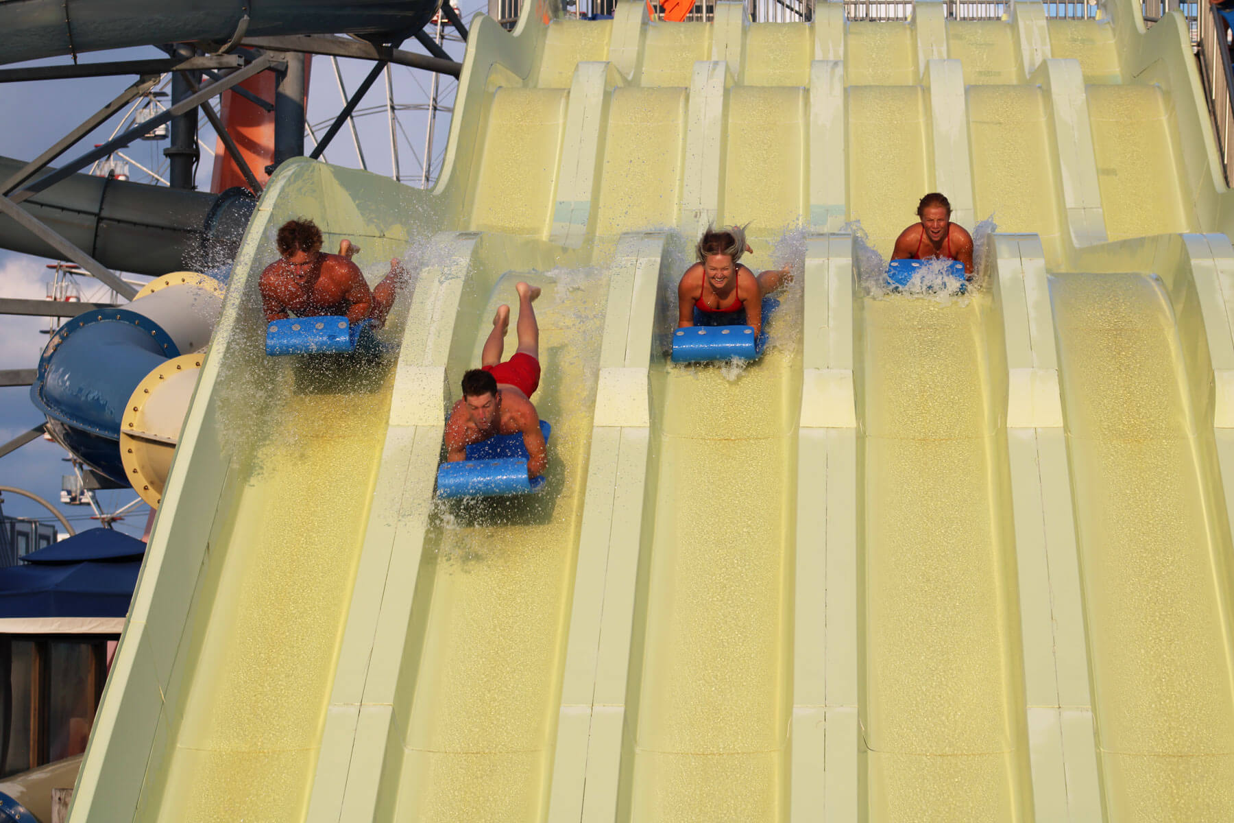 Guests racing down Patriot's Plunge at the Seaside Heights waterpark